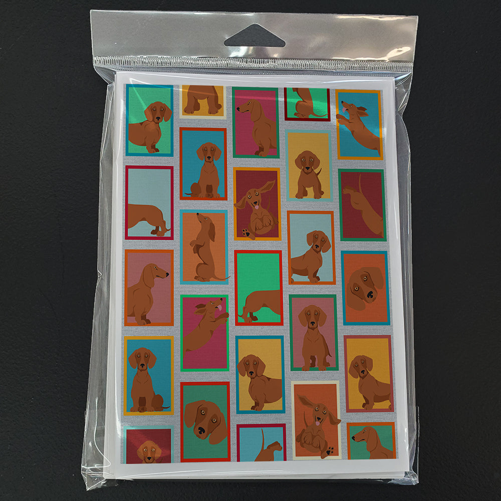 Lots of Red Dachshund Greeting Cards Pack of 8 Blank Cards with Envelopes Whimsical A7 Size 5x7