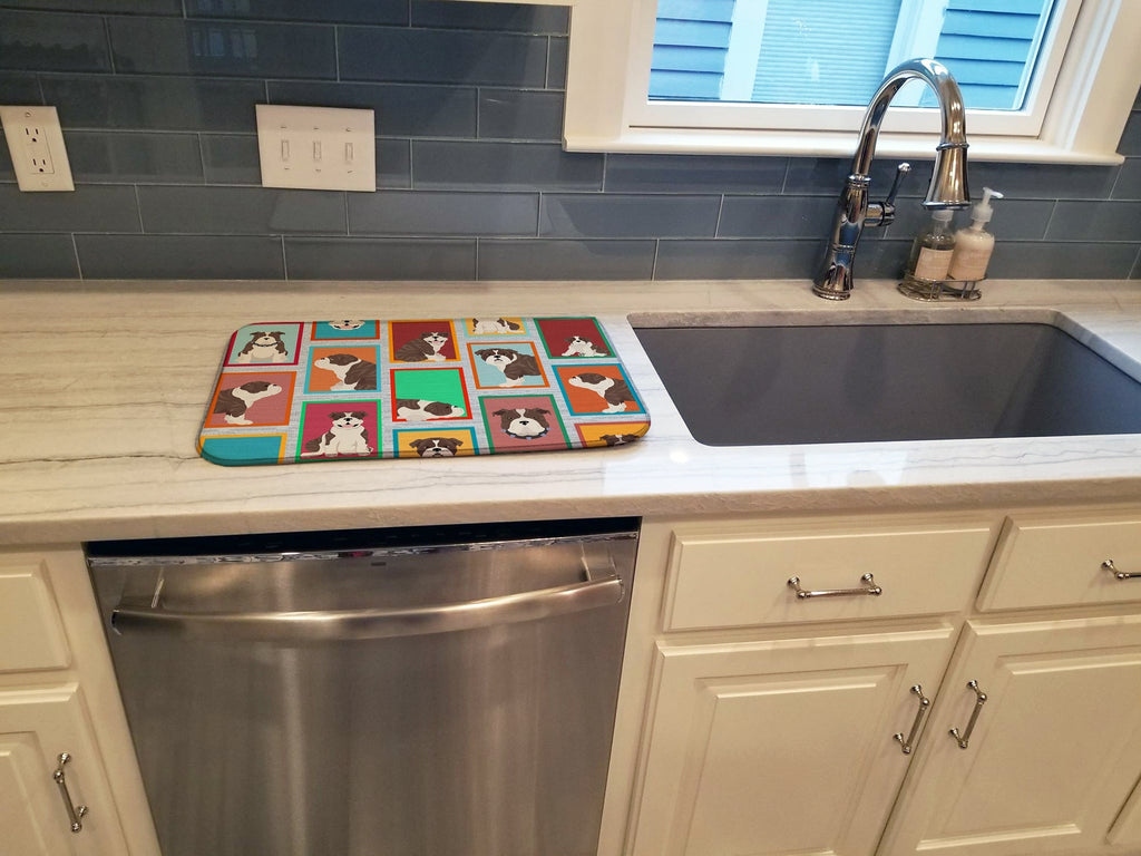 Lots of Brindle English Bulldog Dish Drying Mat Absorbent Dish Drying Mat Pad for Kitchen Counter Dish Drainer Mat for Countertop, 14 x 21", Multicolor