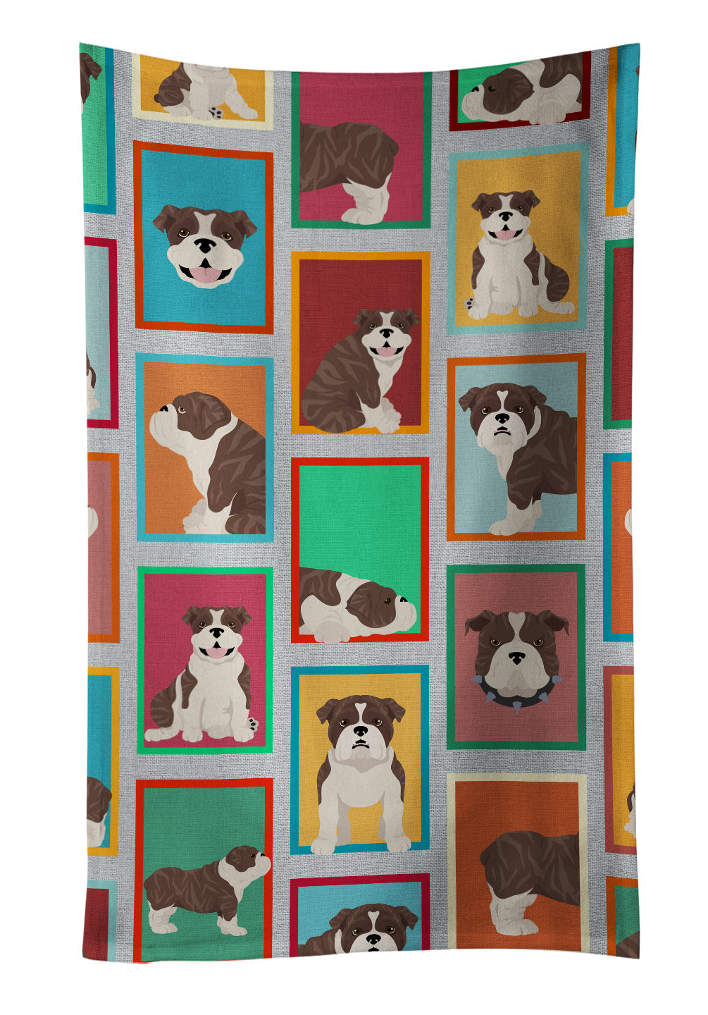 Lots of Brindle English Bulldog Kitchen Towel Velour Plush Front and Cotton Loop Back Machine Washable