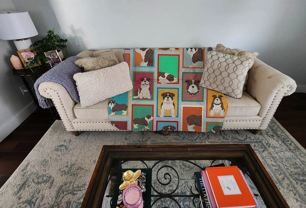 Lots of Brindle English Bulldog Quilted Blanket 50x60 Artwork Pattern Quilted Throw Blanket for Bed, Couch, Sofa, Soft and Lightweight