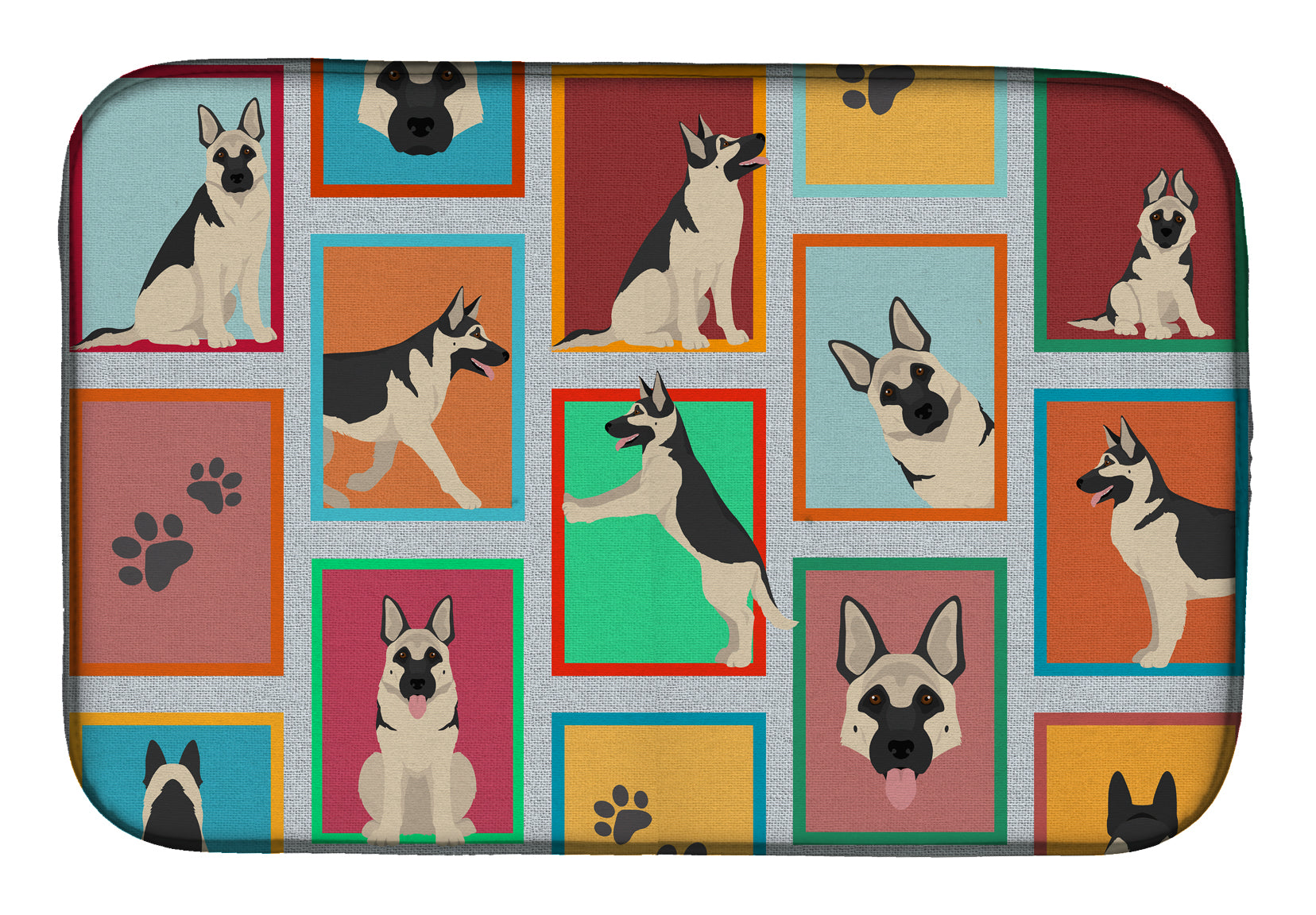 Lots of Black and Silver German Shepherd Dish Drying Mat Absorbent Dish Drying Mat Pad for Kitchen Counter Dish Drainer Mat for Countertop, 14 x 21", Multicolor