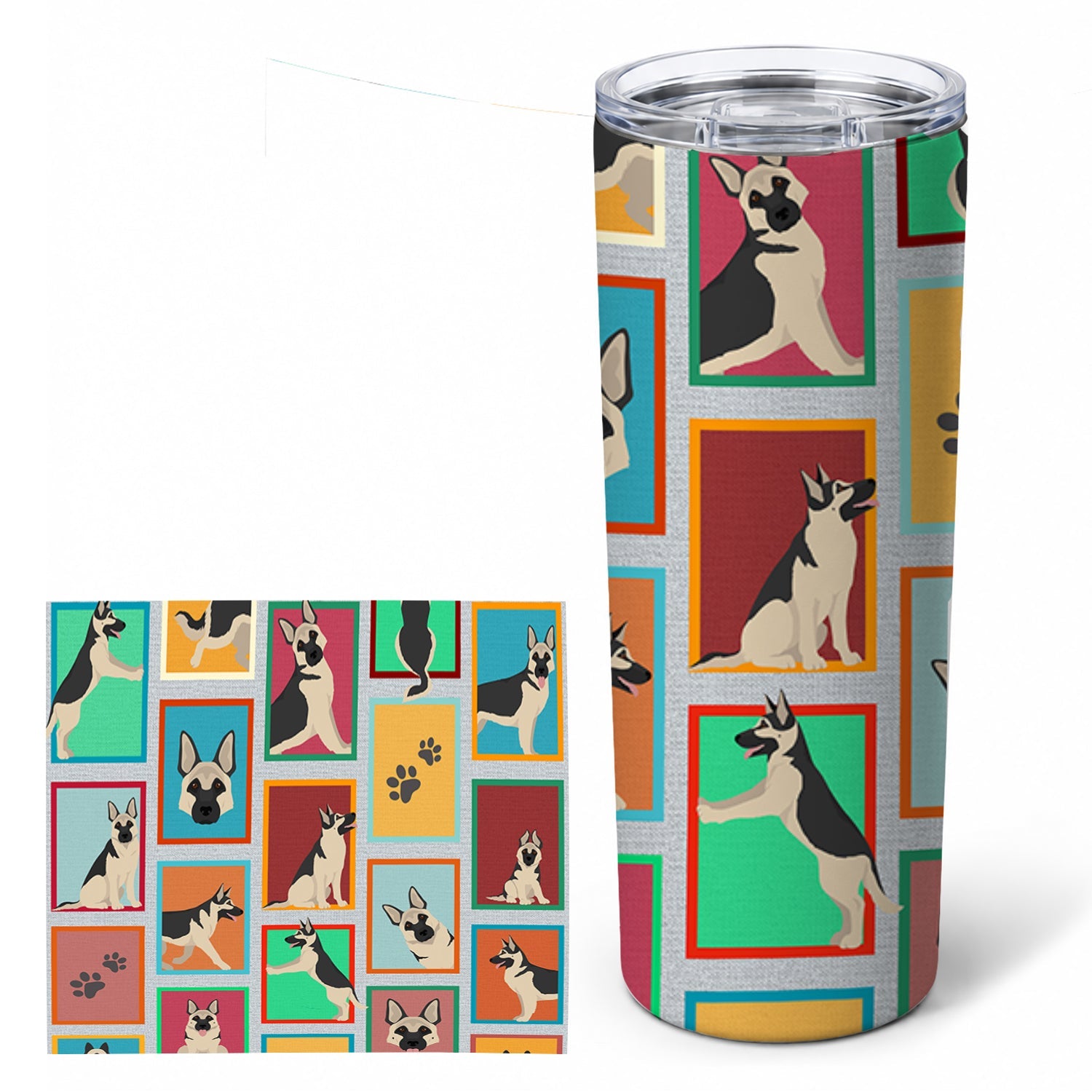 Lots of Black and Silver German Shepherd Stainless Steel Skinny Tumbler 20 oz Vacuum Double Walled Reusable Insulated Travel Cup