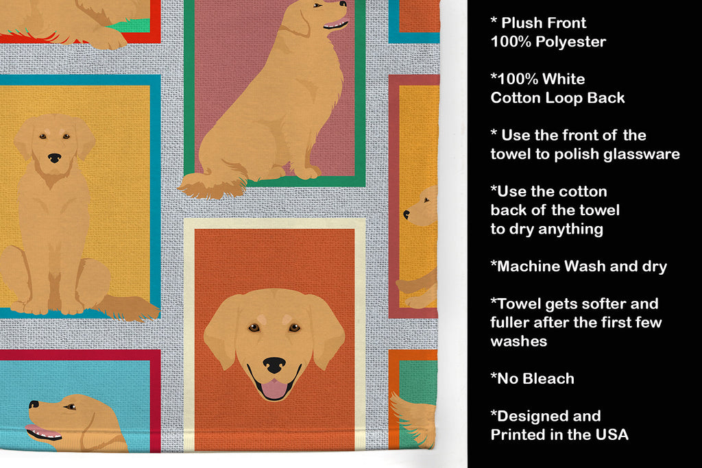 Lots of Golden Retriever Kitchen Towel Velour Plush Front and Cotton Loop Back Machine Washable