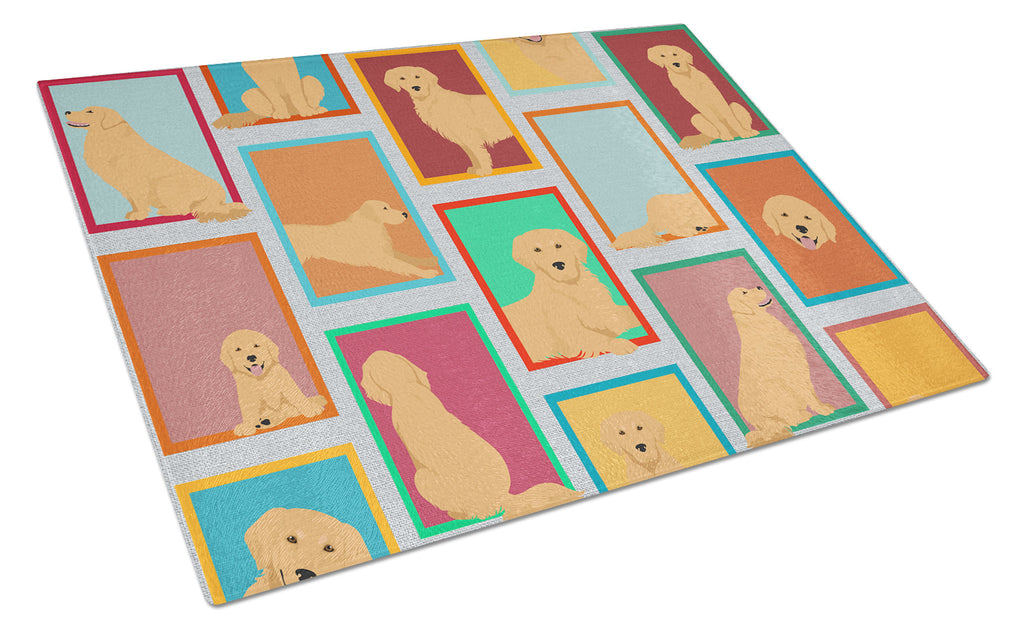 Lots of Golden Retriever Cutting Board Tempered Glass Kitchen Cutting Surface, Heat Resistant Chopping, Non-Slip Feet, Food Prep & Serving
