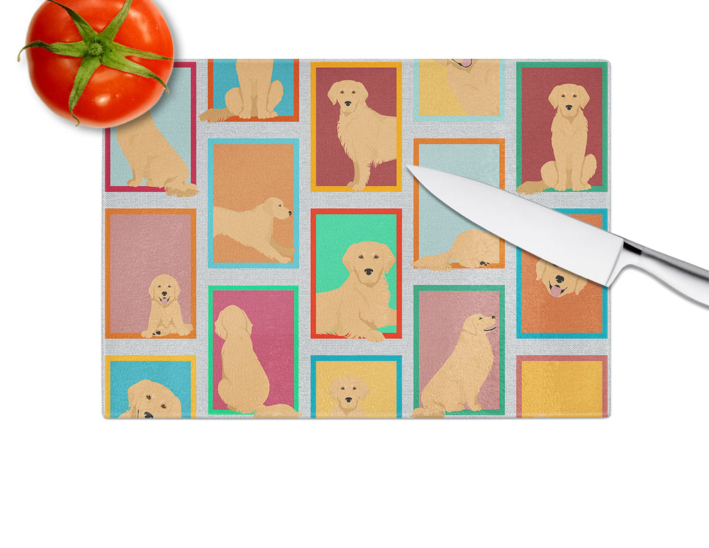 Lots of Golden Retriever Cutting Board Tempered Glass Kitchen Cutting Surface, Heat Resistant Chopping, Non-Slip Feet, Food Prep & Serving