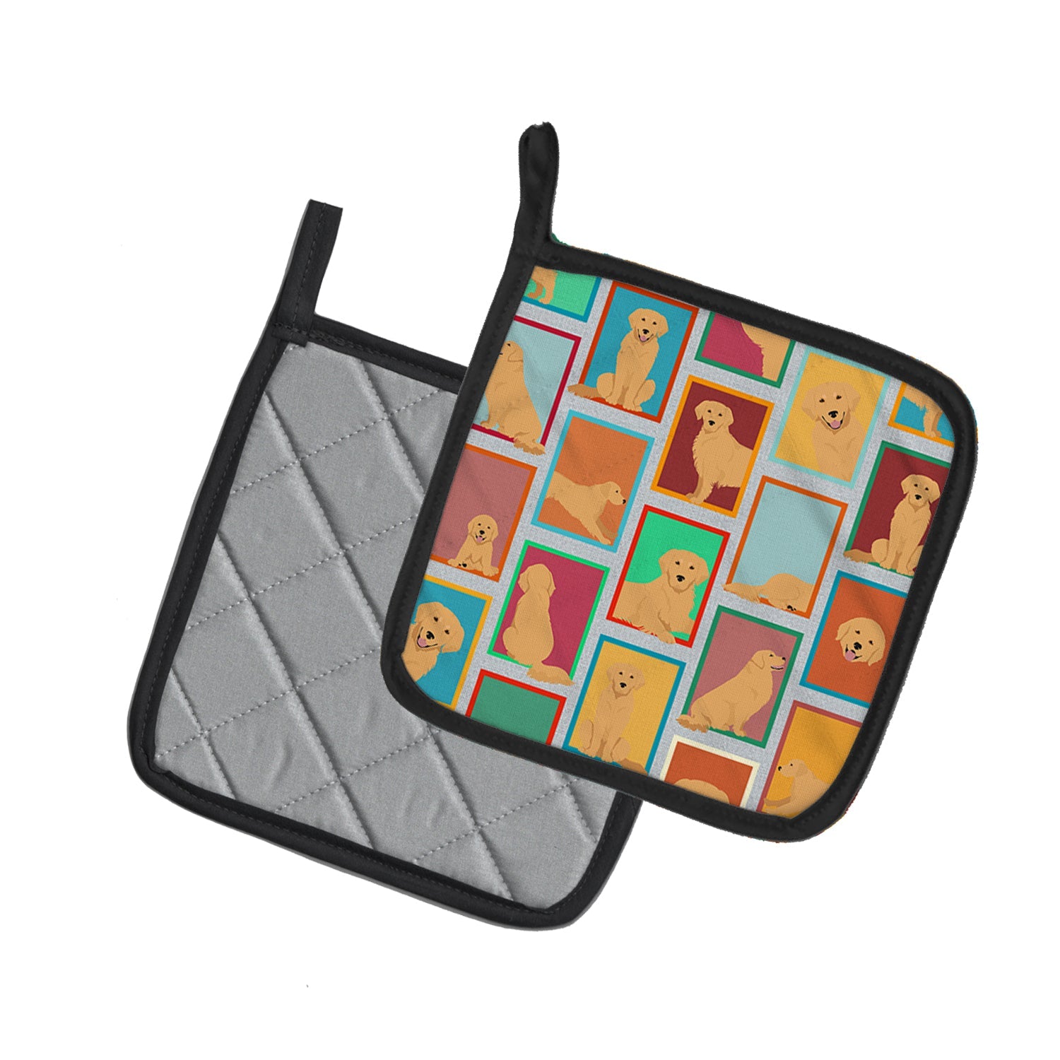 Lots of Golden Retriever Pot Holder Set of 2 Heat Resistant Quilted Hot Pads 7.5 x 7.5 Inch, Insulated Kitchen Trivets for Cooking & Baking