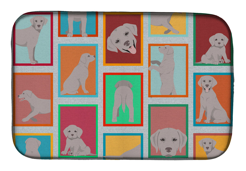 Lots of Grey Labrador Retriever Dish Drying Mat Absorbent Dish Drying Mat Pad for Kitchen Counter Dish Drainer Mat for Countertop, 14 x 21", Multicolor