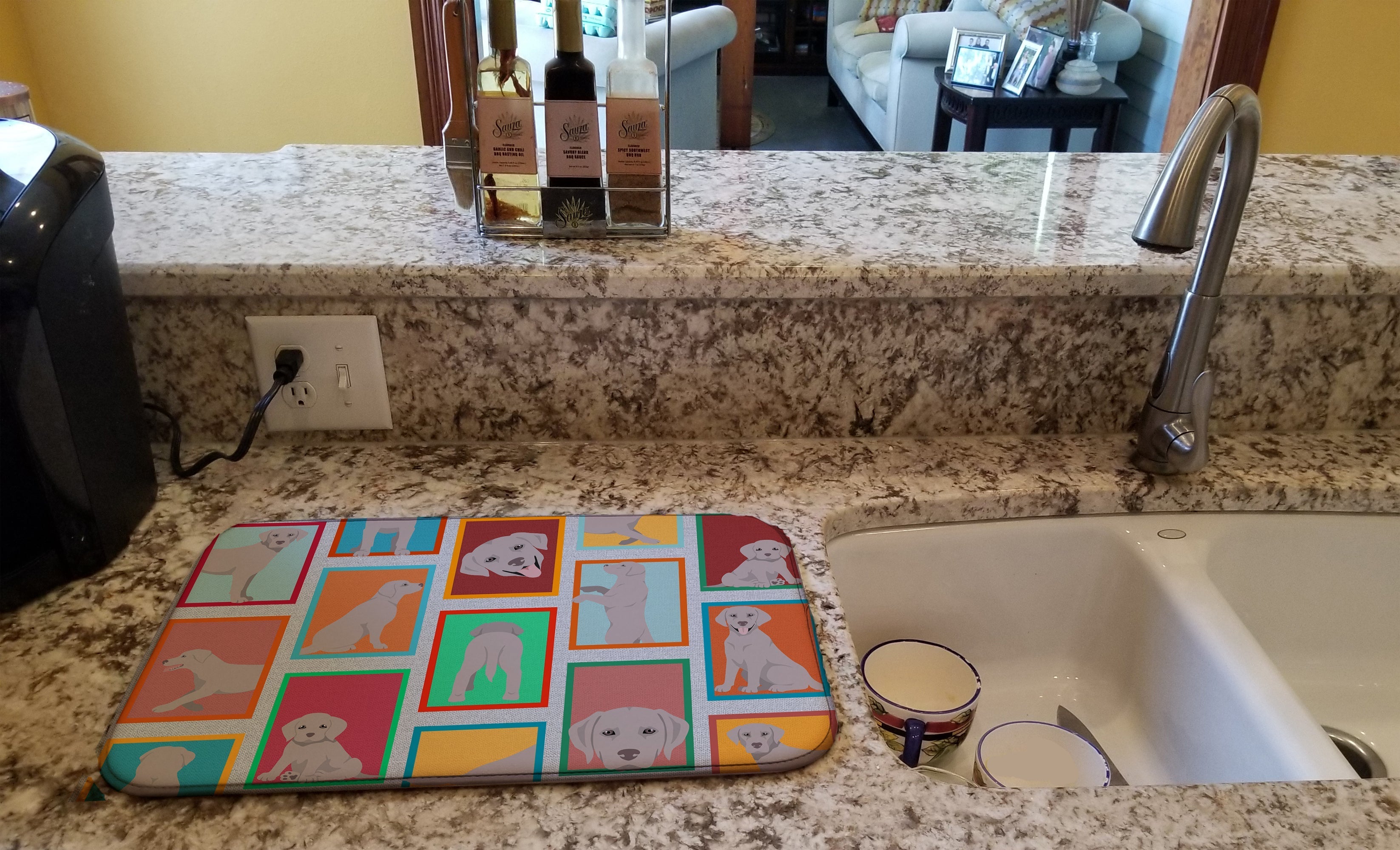 Lots of Grey Labrador Retriever Dish Drying Mat Absorbent Dish Drying Mat Pad for Kitchen Counter Dish Drainer Mat for Countertop, 14 x 21", Multicolor