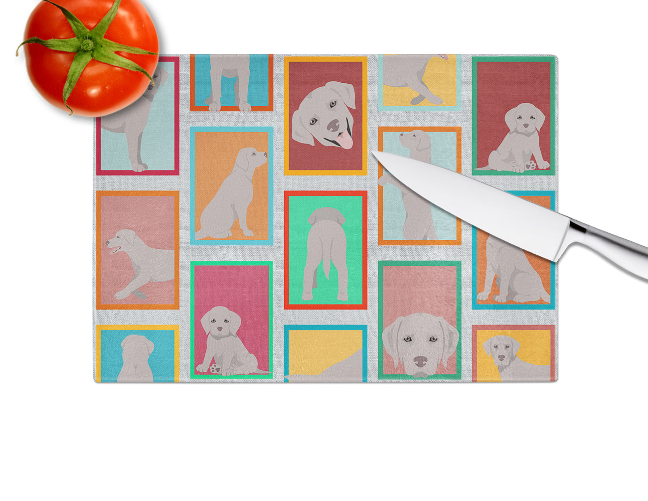 Lots of Grey Labrador Retriever Cutting Board Tempered Glass Kitchen Cutting Surface, Heat Resistant Chopping, Non-Slip Feet, Food Prep & Serving