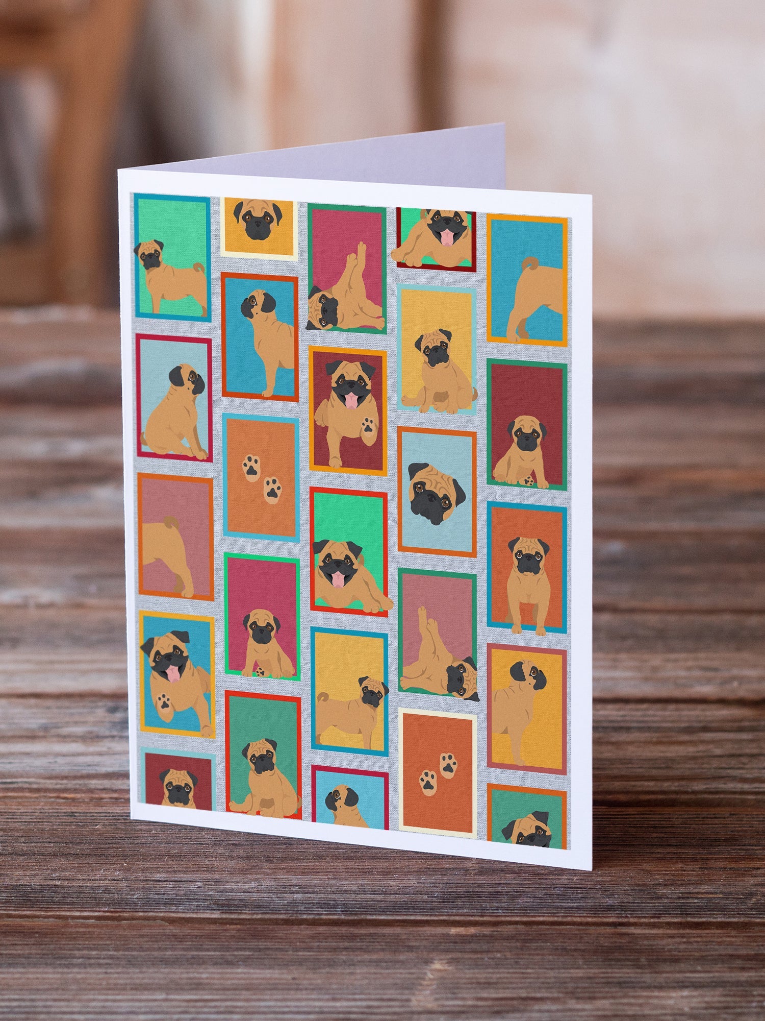 Lots of Apricot Pug Greeting Cards Pack of 8 Blank Cards with Envelopes Whimsical A7 Size 5x7