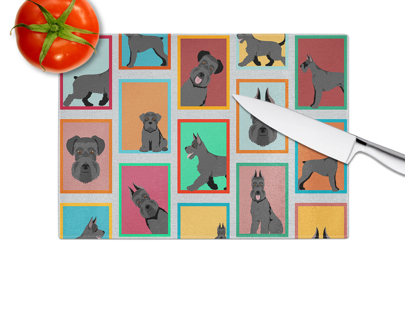 Lots of Black Schnauzer Cutting Board Tempered Glass Kitchen Cutting Surface, Heat Resistant Chopping, Non-Slip Feet, Food Prep & Serving