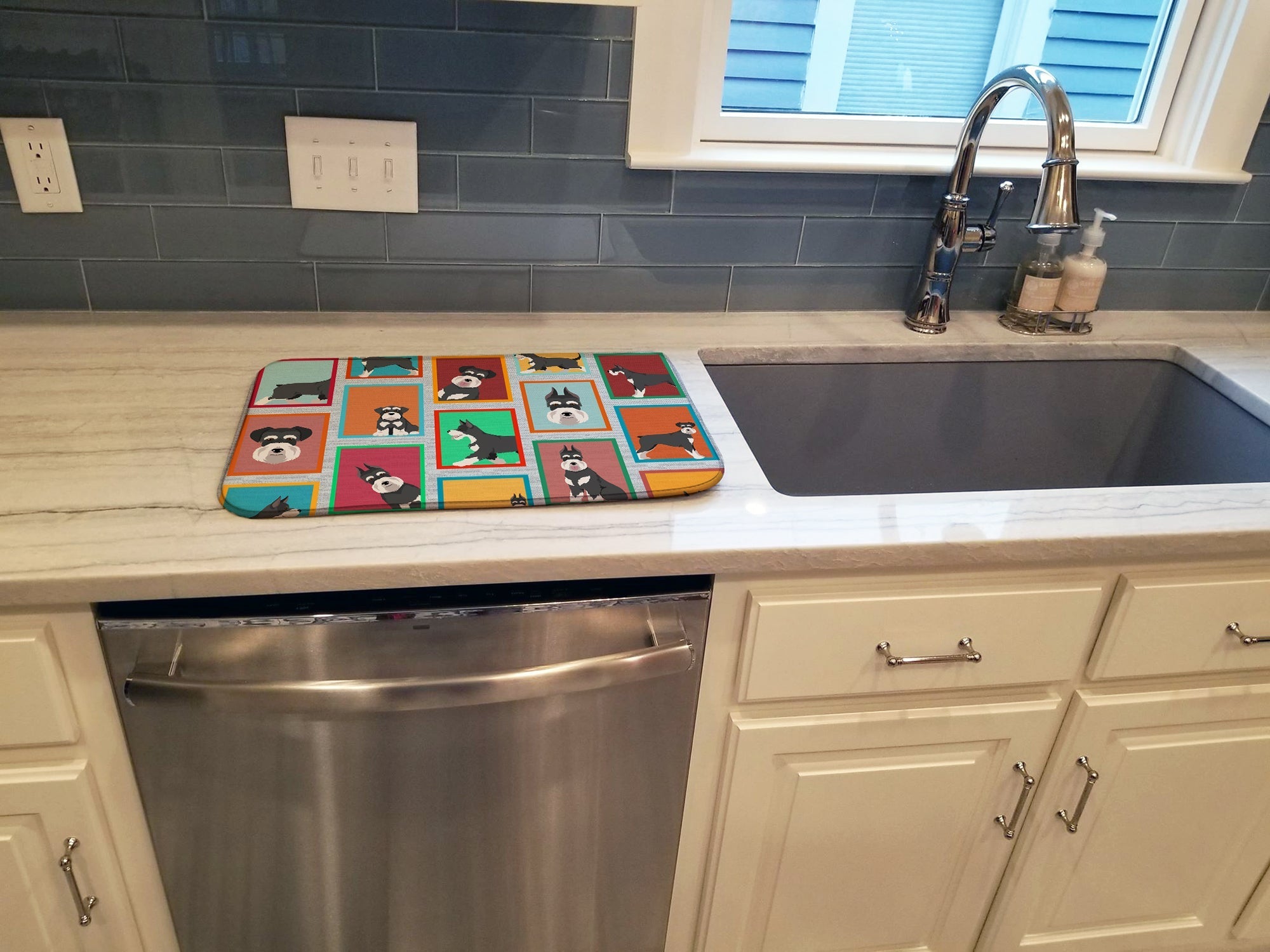 Lots of Black and Silver Schnauzer Dish Drying Mat Absorbent Dish Drying Mat Pad for Kitchen Counter Dish Drainer Mat for Countertop, 14 x 21", Multicolor