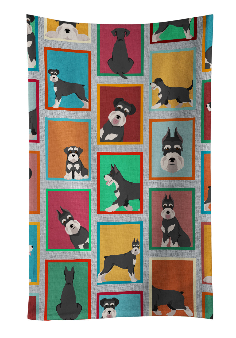 Lots of Black and Silver Schnauzer Kitchen Towel Velour Plush Front and Cotton Loop Back Machine Washable