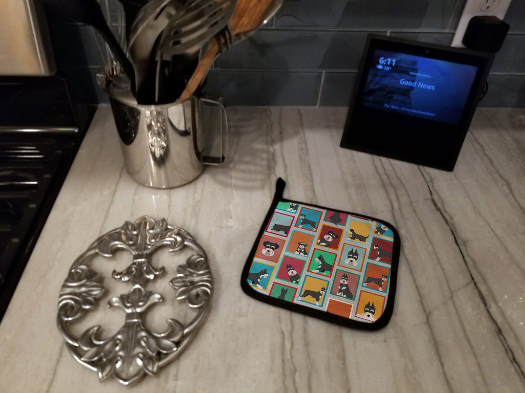 Lots of Black and Silver Schnauzer Pot Holder Set of 2 Heat Resistant Quilted Hot Pads 7.5 x 7.5 Inch, Insulated Kitchen Trivets for Cooking & Baking