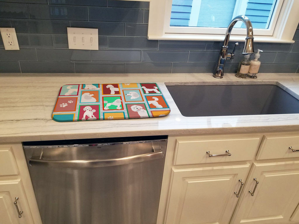 Lots of White Standard Poodle Dish Drying Mat Absorbent Dish Drying Mat Pad for Kitchen Counter Dish Drainer Mat for Countertop, 14 x 21", Multicolor