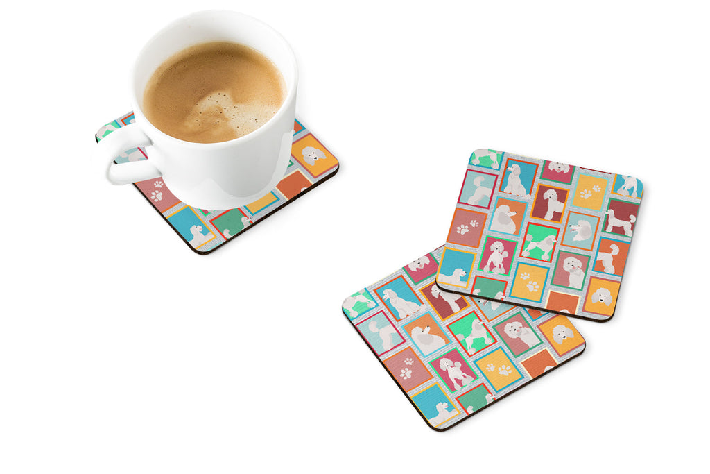 Lots of White Standard Poodle Foam Coasters Set of 4 Cup Coasters for Indoor Outdoor, Tabletop Protection, Anti Slip, Mouse pad Material