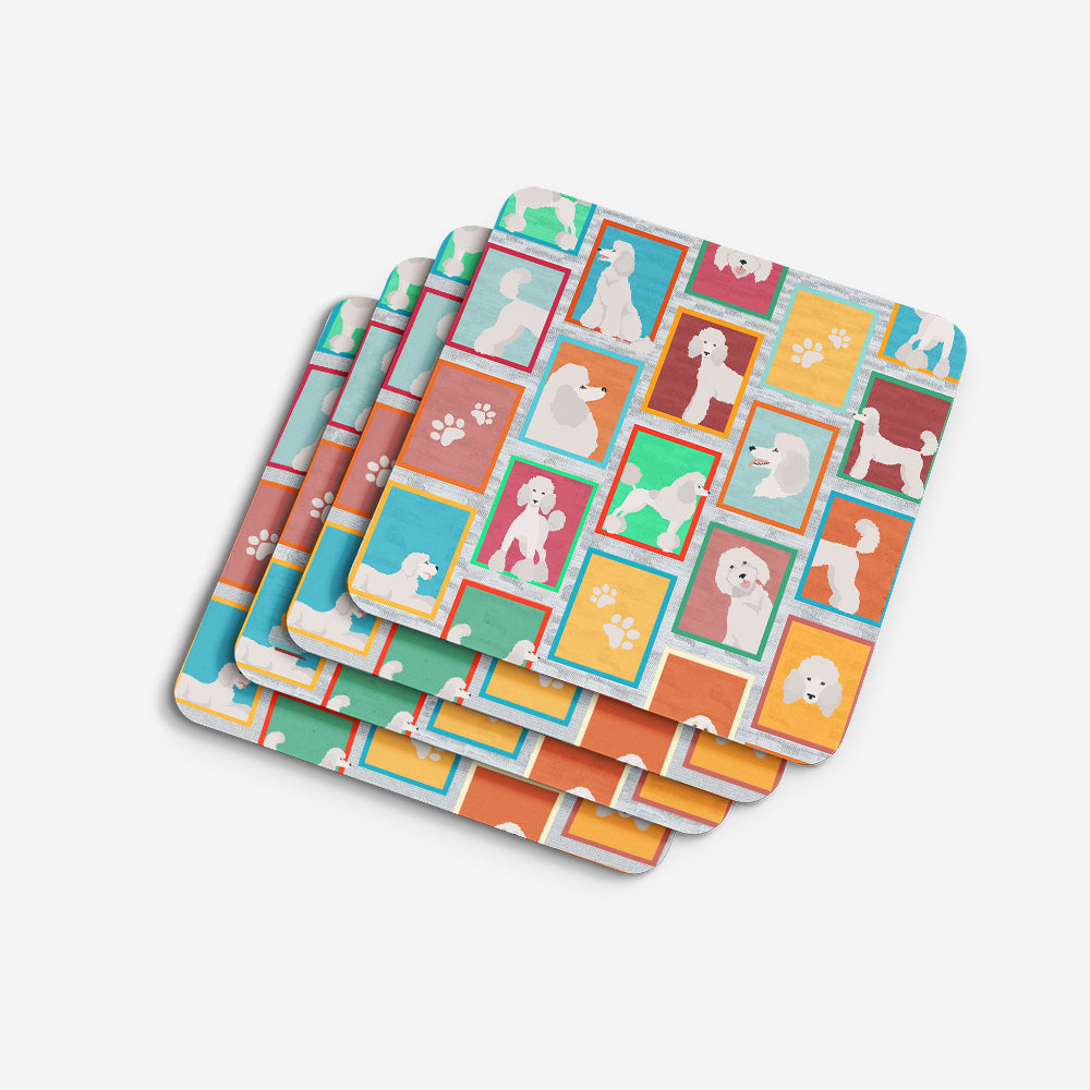 Lots of White Standard Poodle Foam Coasters Set of 4 Cup Coasters for Indoor Outdoor, Tabletop Protection, Anti Slip, Mouse pad Material