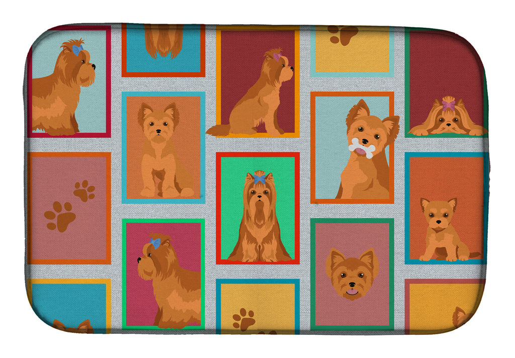 Lots of Red Yorkie Dish Drying Mat Absorbent Dish Drying Mat Pad for Kitchen Counter Dish Drainer Mat for Countertop, 14 x 21", Multicolor