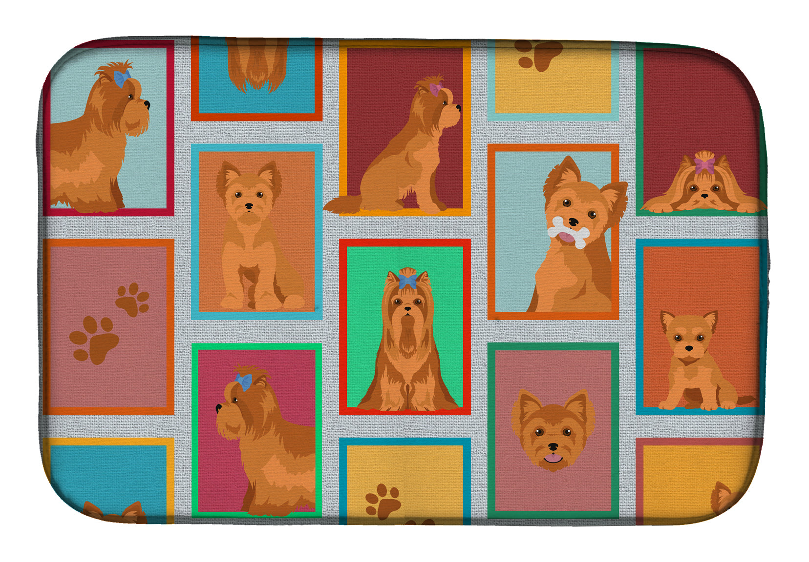 Lots of Red Yorkie Dish Drying Mat Absorbent Dish Drying Mat Pad for Kitchen Counter Dish Drainer Mat for Countertop, 14 x 21", Multicolor