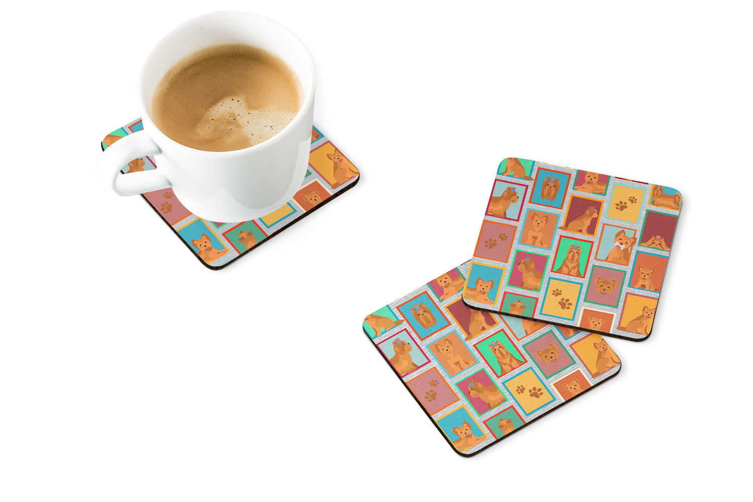 Lots of Red Yorkie Foam Coasters Set of 4 Cup Coasters for Indoor Outdoor, Tabletop Protection, Anti Slip, Mouse pad Material