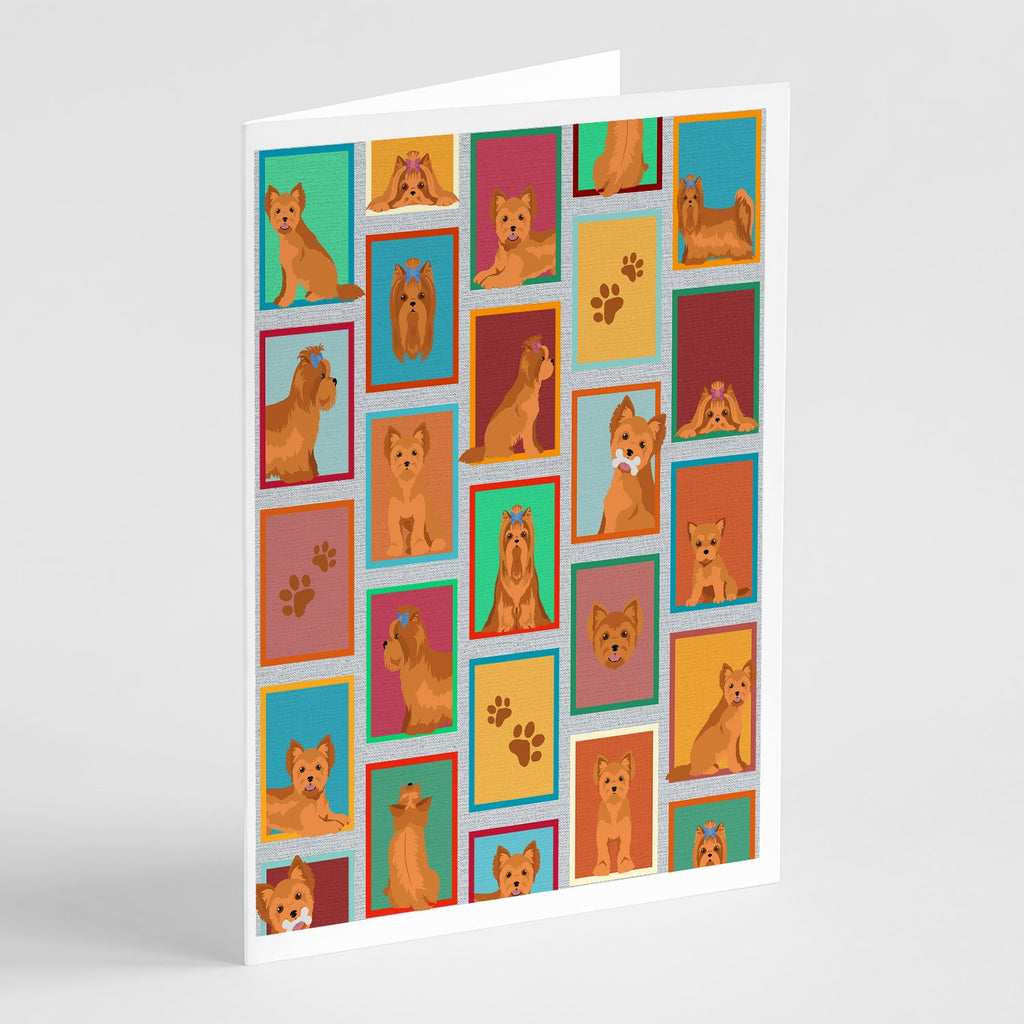 Lots of Red Yorkie Greeting Cards Pack of 8 Blank Cards with Envelopes Whimsical A7 Size 5x7