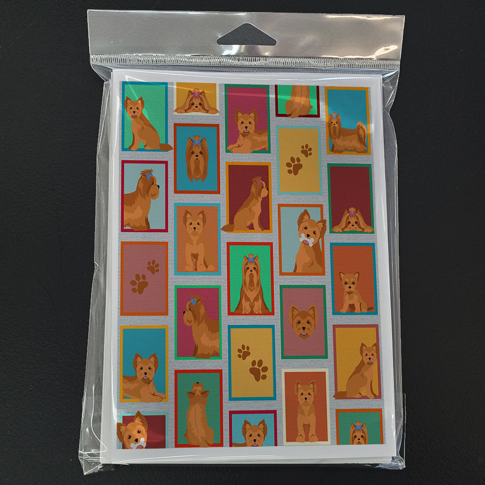 Lots of Red Yorkie Greeting Cards Pack of 8 Blank Cards with Envelopes Whimsical A7 Size 5x7