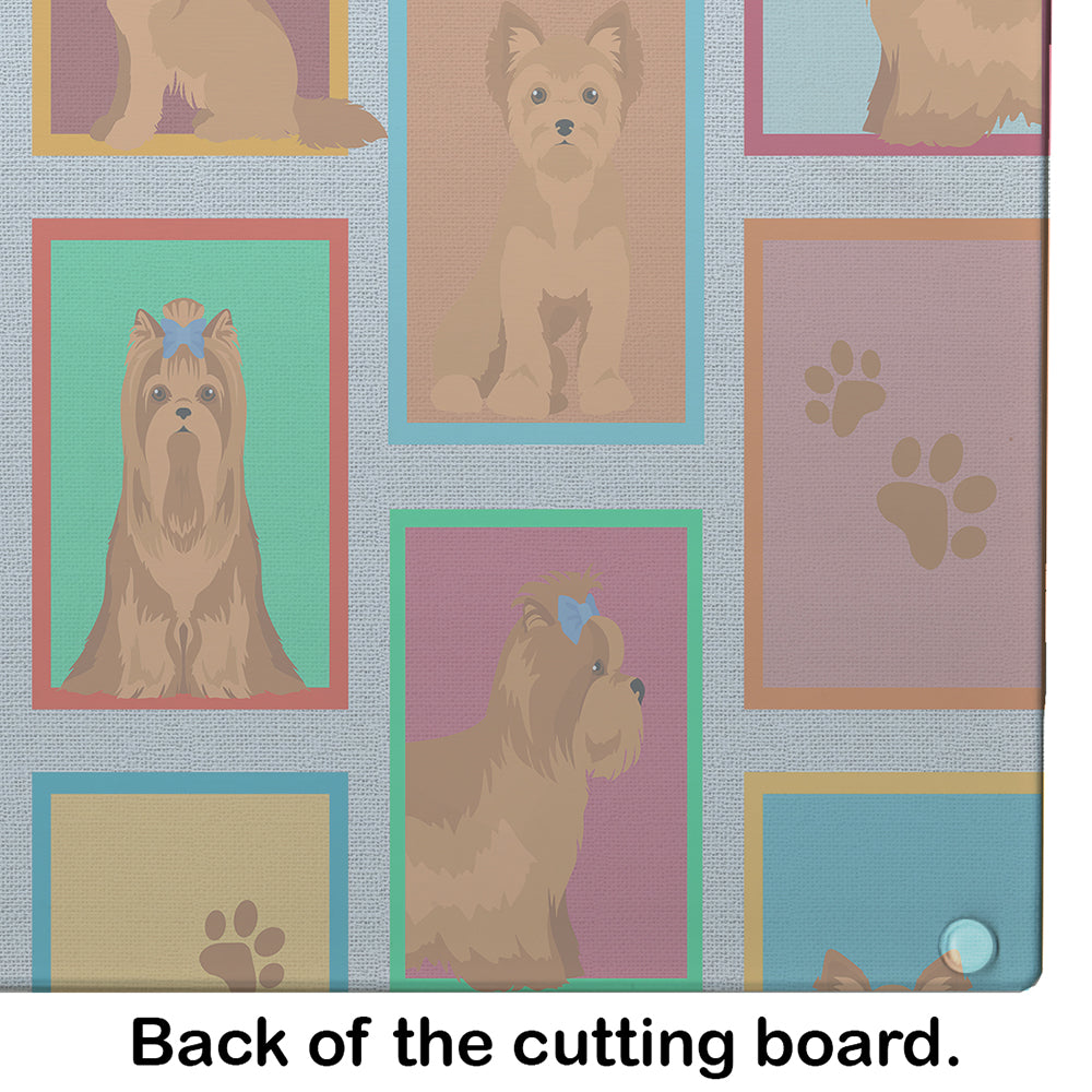 Lots of Red Yorkie Cutting Board Tempered Glass Kitchen Cutting Surface, Heat Resistant Chopping, Non-Slip Feet, Food Prep & Serving
