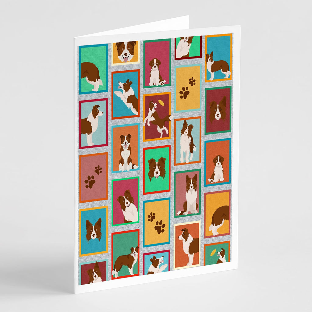 Lots of Red Border Collie Greeting Cards Pack of 8 Blank Cards with Envelopes Whimsical A7 Size 5x7