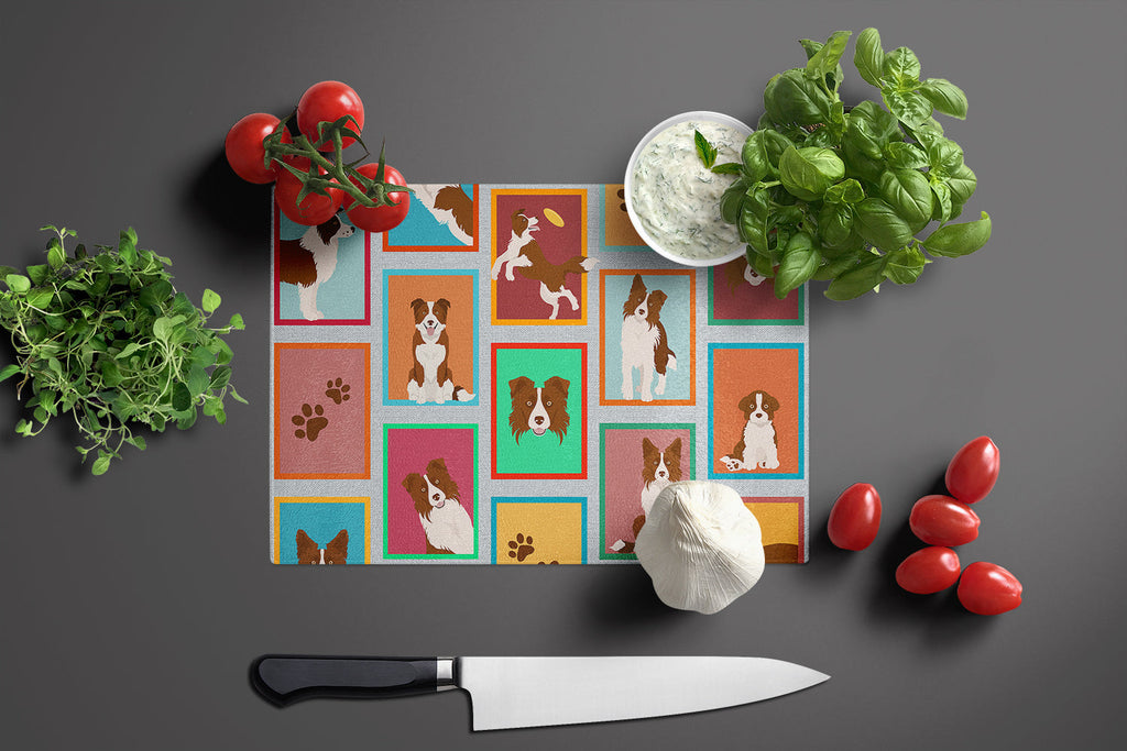 Lots of Red Border Collie Cutting Board Tempered Glass Kitchen Cutting Surface, Heat Resistant Chopping, Non-Slip Feet, Food Prep & Serving
