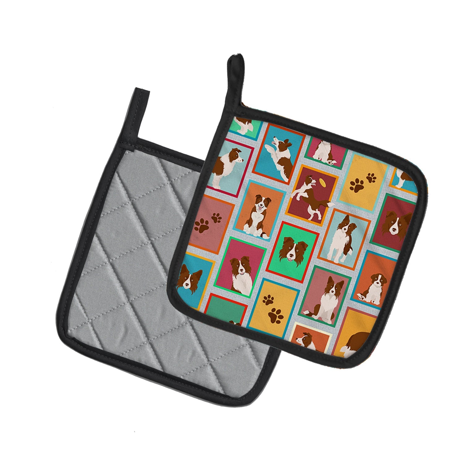 Lots of Red Border Collie Pot Holder Set of 2 Heat Resistant Quilted Hot Pads 7.5 x 7.5 Inch, Insulated Kitchen Trivets for Cooking & Baking