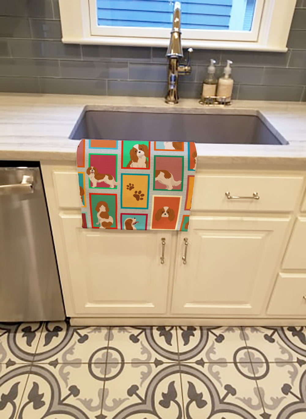 Lots of Blenheim Cavalier Spaniel Kitchen Towel Velour Plush Front and Cotton Loop Back Machine Washable