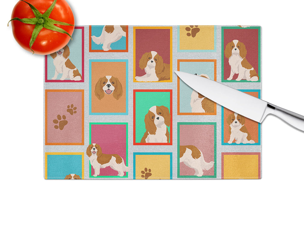 Lots of Blenheim Cavalier Spaniel Cutting Board Tempered Glass Kitchen Cutting Surface, Heat Resistant Chopping, Non-Slip Feet, Food Prep & Serving
