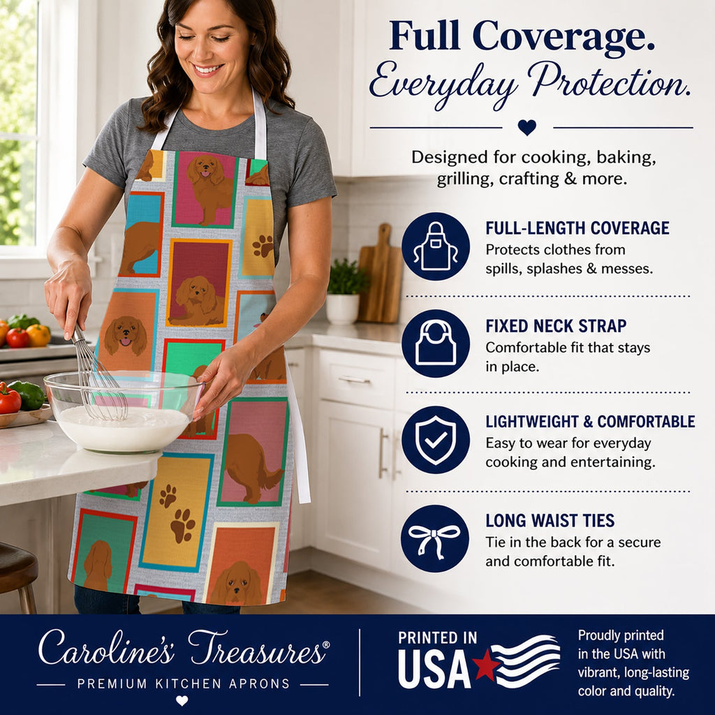 Lots of Ruby Cavalier Spaniel Apron Cooking Kitchen Server Baking Crafts Gardening for Adult Women Men, Unisex, Large, Multicolor