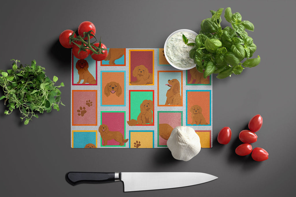 Lots of Ruby Cavalier Spaniel Cutting Board Tempered Glass Kitchen Cutting Surface, Heat Resistant Chopping, Non-Slip Feet, Food Prep & Serving