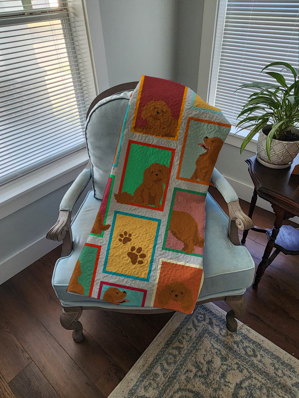 Lots of Ruby Cavalier Spaniel Quilted Blanket 50x60 Artwork Pattern Quilted Throw Blanket for Bed, Couch, Sofa, Soft and Lightweight