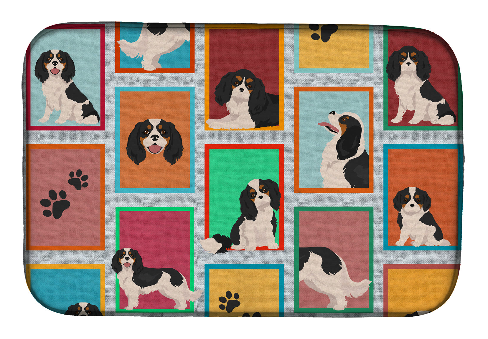 Lots of Tricolor Cavalier Spaniel Dish Drying Mat Absorbent Dish Drying Mat Pad for Kitchen Counter Dish Drainer Mat for Countertop, 14 x 21", Multicolor