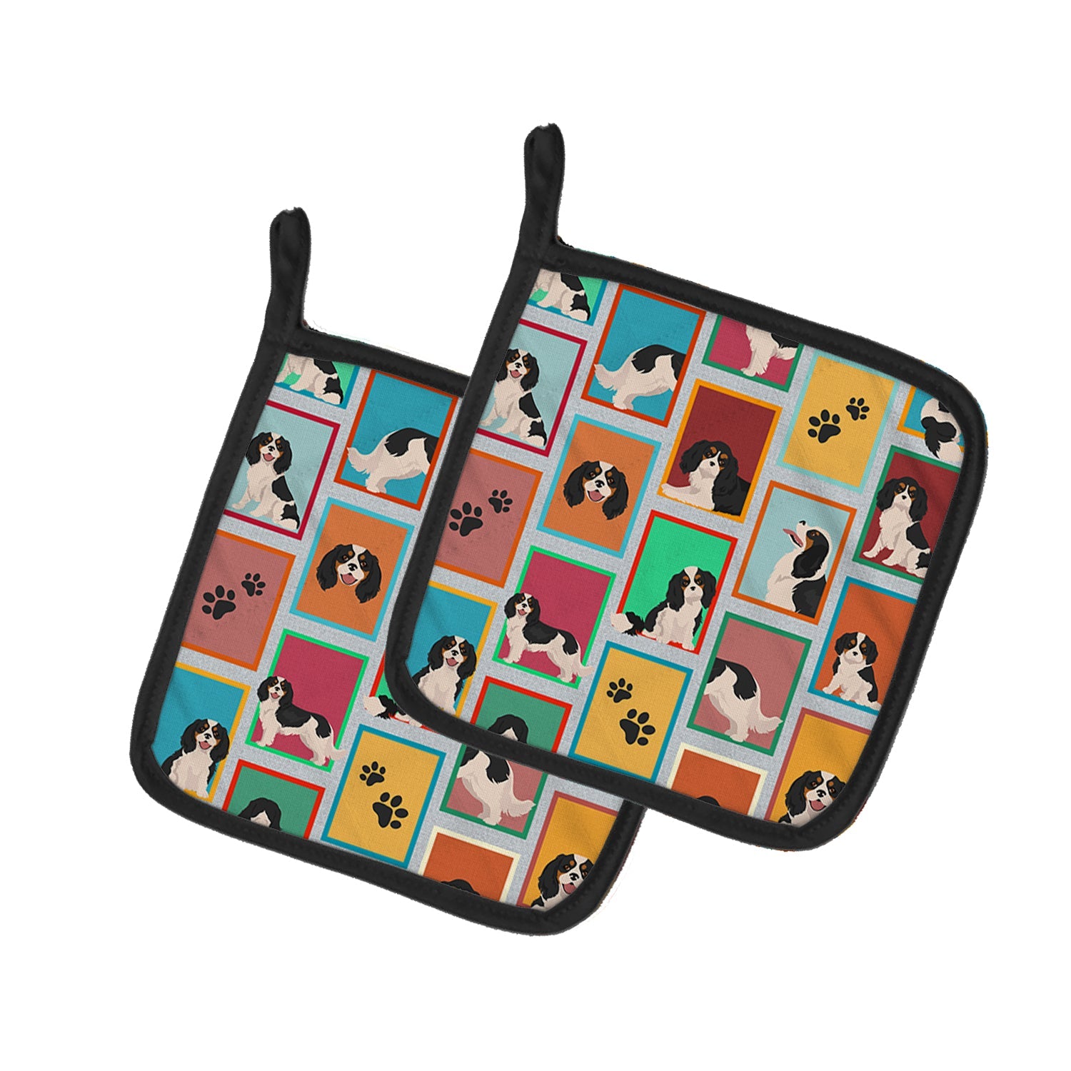 Lots of Tricolor Cavalier Spaniel Pot Holder Set of 2 Heat Resistant Quilted Hot Pads 7.5 x 7.5 Inch, Insulated Kitchen Trivets for Cooking & Baking