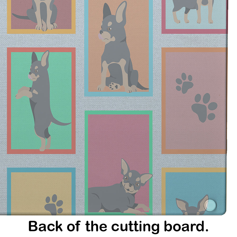 Lots of Black and Tan Chihuahua Cutting Board Tempered Glass Kitchen Cutting Surface, Heat Resistant Chopping, Non-Slip Feet, Food Prep & Serving