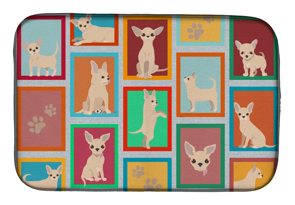 Lots of Cream Chihuahua Dish Drying Mat Absorbent Dish Drying Mat Pad for Kitchen Counter Dish Drainer Mat for Countertop, 14 x 21", Multicolor