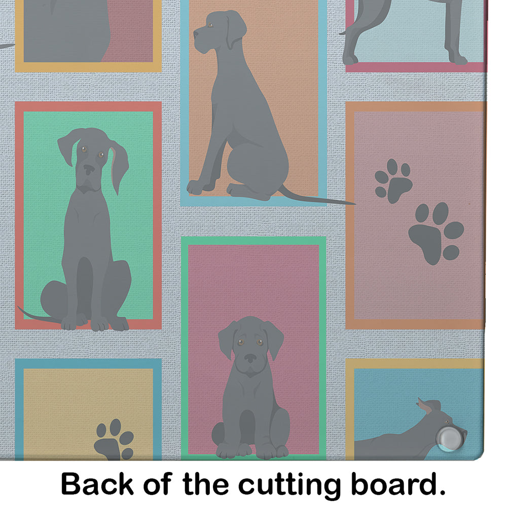 Lots of Black Great Dane Cutting Board Tempered Glass Kitchen Cutting Surface, Heat Resistant Chopping, Non-Slip Feet, Food Prep & Serving