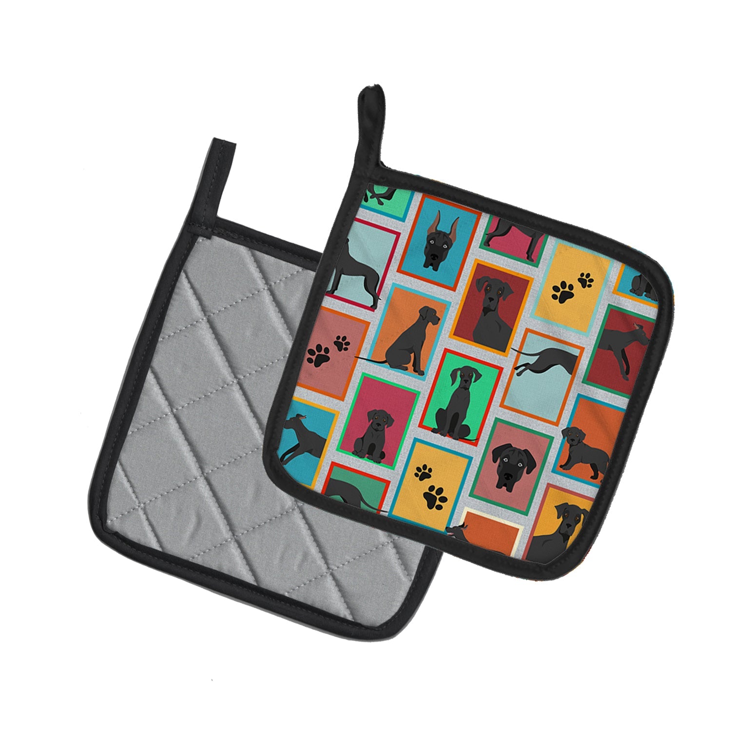 Lots of Black Great Dane Pot Holder Set of 2 Heat Resistant Quilted Hot Pads 7.5 x 7.5 Inch, Insulated Kitchen Trivets for Cooking & Baking