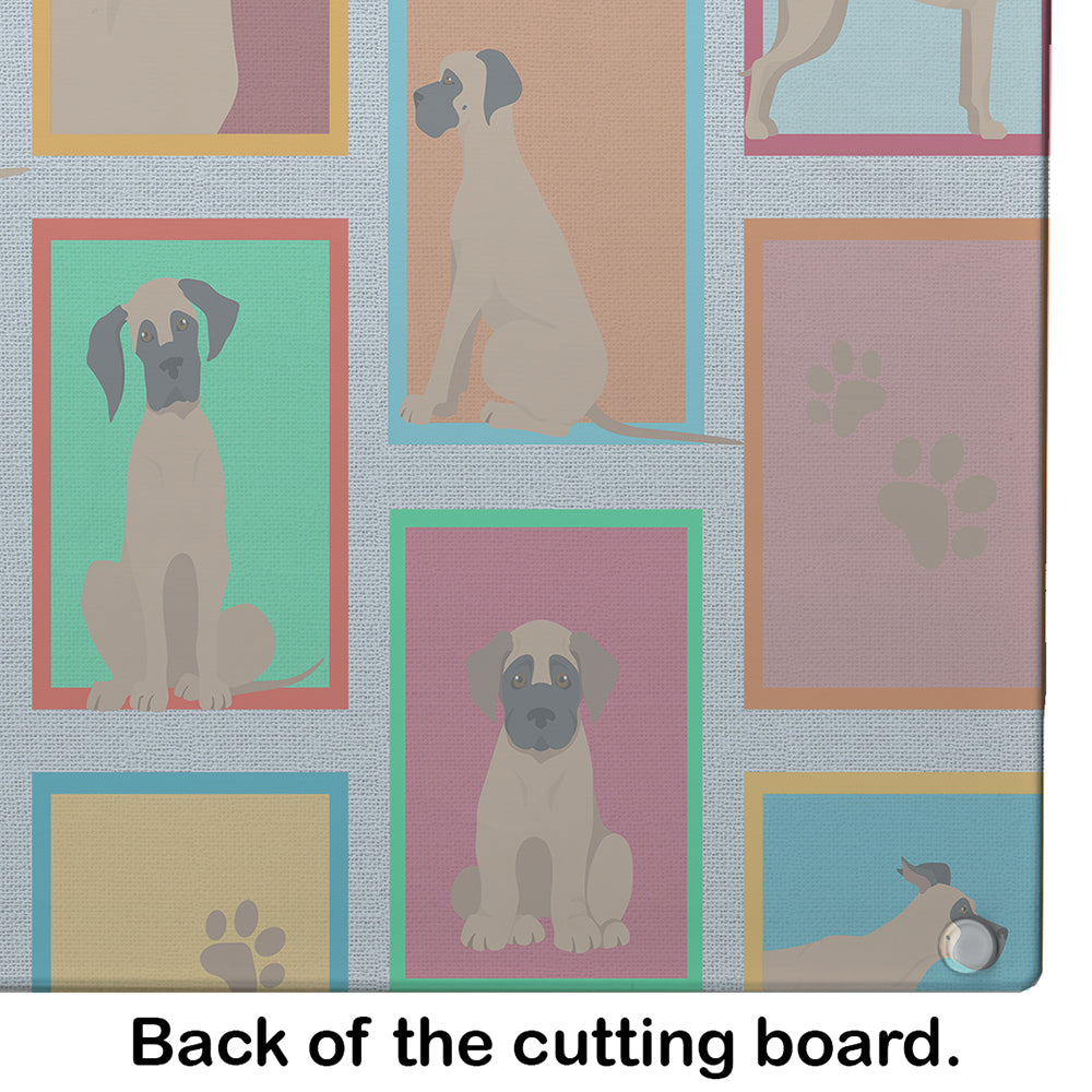 Lots of Fawn Great Dane Cutting Board Tempered Glass Kitchen Cutting Surface, Heat Resistant Chopping, Non-Slip Feet, Food Prep & Serving