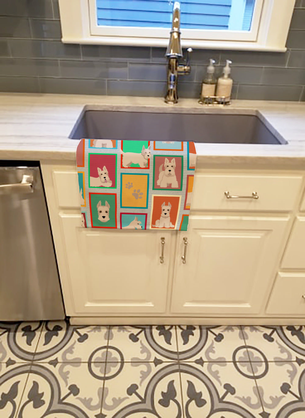 Lots of Wheaten Scottish Terrier Kitchen Towel Velour Plush Front and Cotton Loop Back Machine Washable