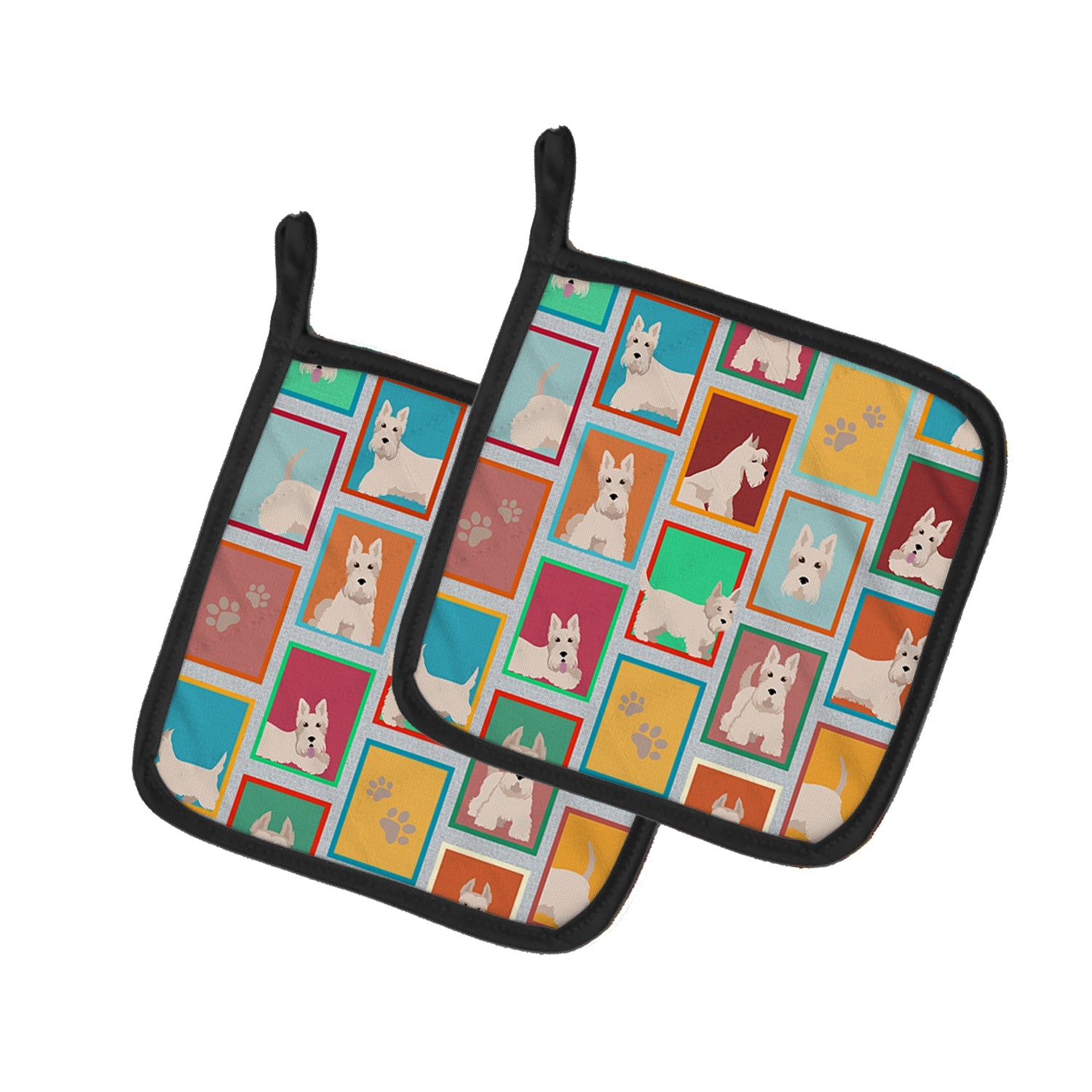Lots of Wheaten Scottish Terrier Pot Holder Set of 2 Heat Resistant Quilted Hot Pads 7.5 x 7.5 Inch, Insulated Kitchen Trivets for Cooking & Baking