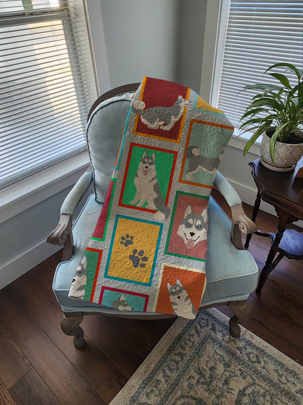 Lots of Grey Siberian Husky Quilted Blanket 50x60 Artwork Pattern Quilted Throw Blanket for Bed, Couch, Sofa, Soft and Lightweight