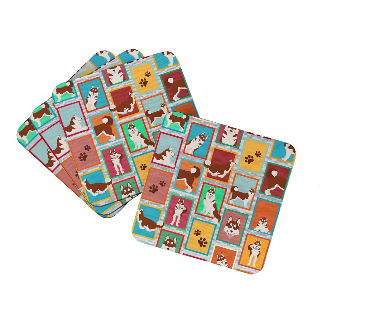 Lots of Red Siberian Husky Foam Coasters Set of 4 Cup Coasters for Indoor Outdoor, Tabletop Protection, Anti Slip, Mouse pad Material