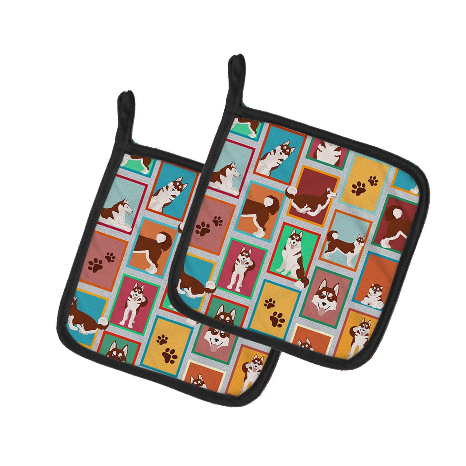 Lots of Red Siberian Husky Pot Holder Set of 2 Heat Resistant Quilted Hot Pads 7.5 x 7.5 Inch, Insulated Kitchen Trivets for Cooking & Baking