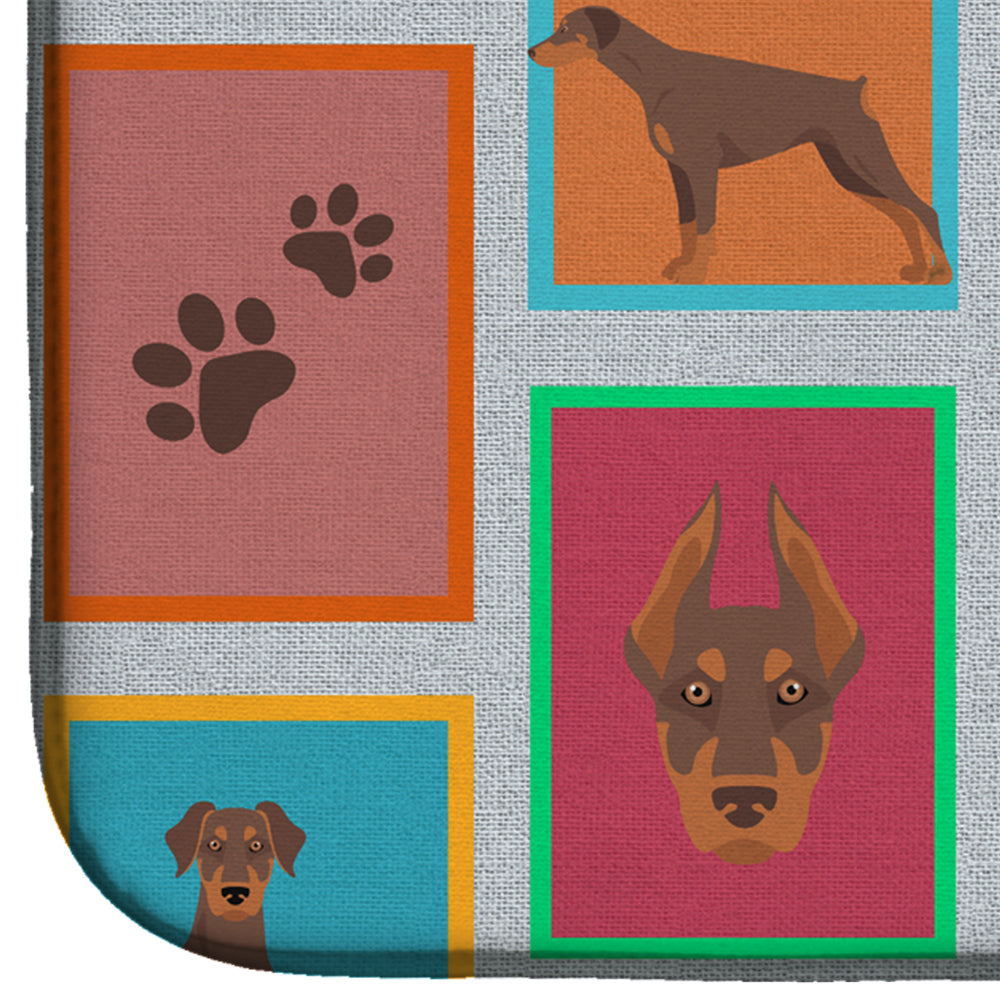 Lots of Red Doberman Pinscher Dish Drying Mat Absorbent Dish Drying Mat Pad for Kitchen Counter Dish Drainer Mat for Countertop, 14 x 21", Multicolor