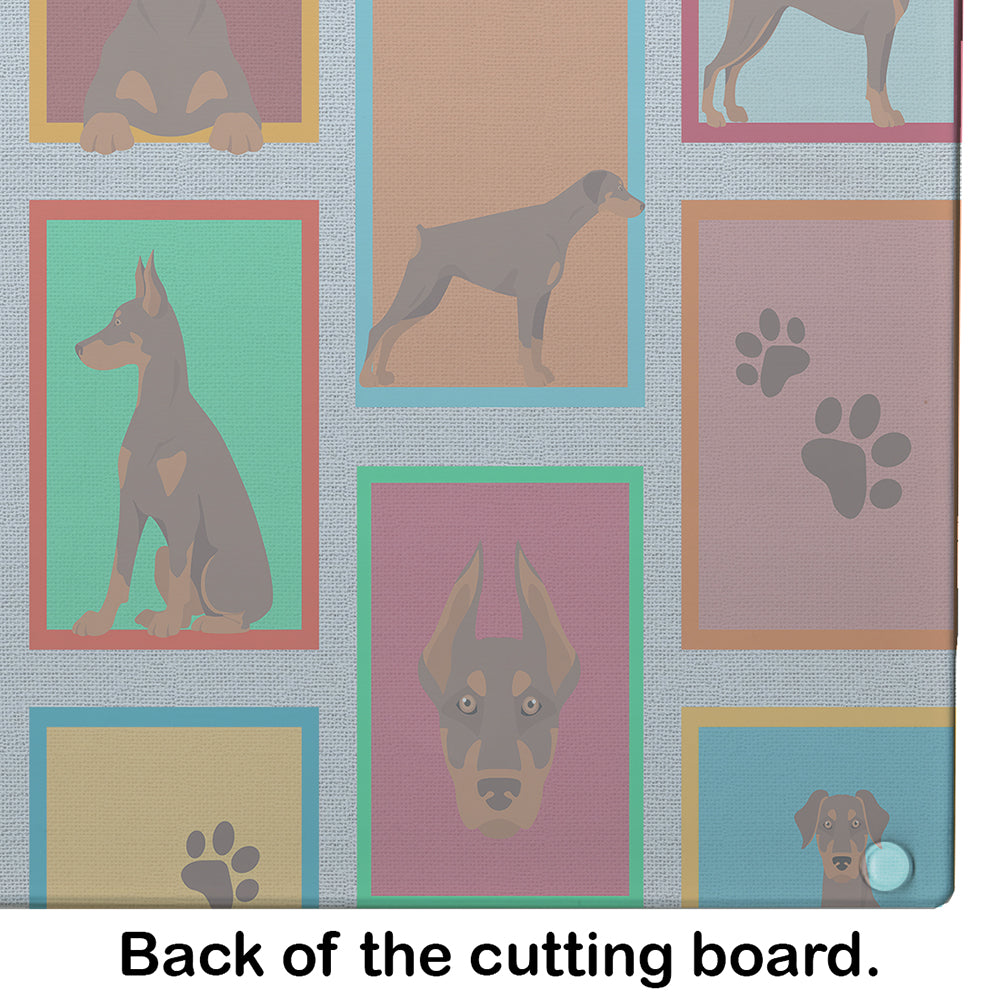 Lots of Red Doberman Pinscher Cutting Board Tempered Glass Kitchen Cutting Surface, Heat Resistant Chopping, Non-Slip Feet, Food Prep & Serving