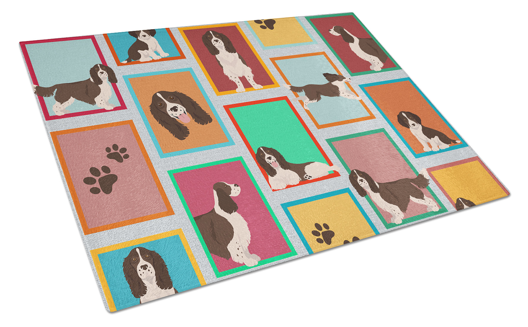 Lots of Liver English Springer Spaniel Cutting Board Tempered Glass Kitchen Cutting Surface, Heat Resistant Chopping, Non-Slip Feet, Food Prep & Serving